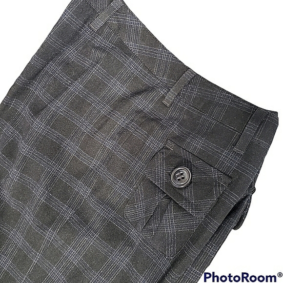 Windowpane plaid trousers tuck button pockets 10" mom rise wide leg pant… - Picture 7 of 13